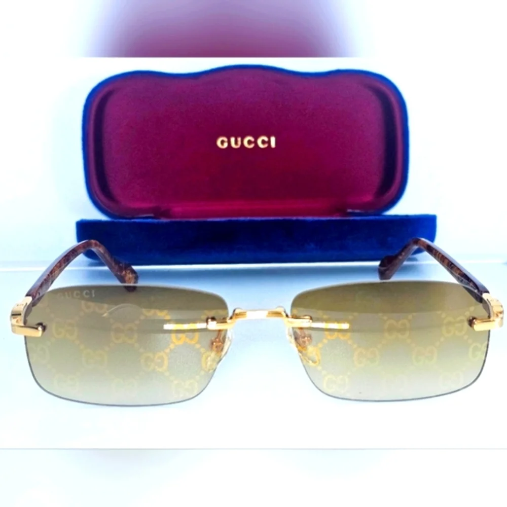Gucci Gold Rimless GG Logo Gradient Sunglasses